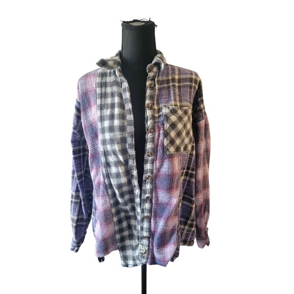 Urban Outfitter BDG Patchwork Checkered Long Sleeve Button Down Shirt Size M - Picture 2 of 12